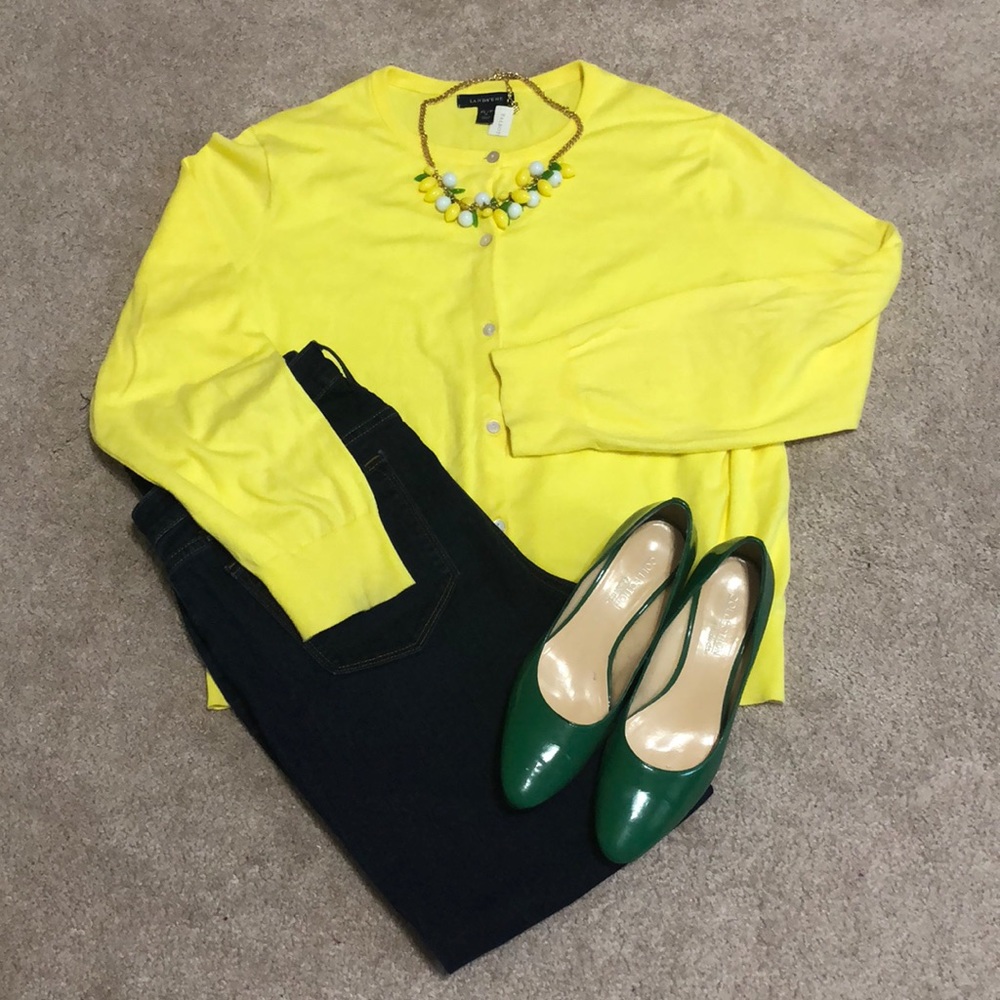 Lemon 🍋 yellow cardigan sweater from Lands End XL